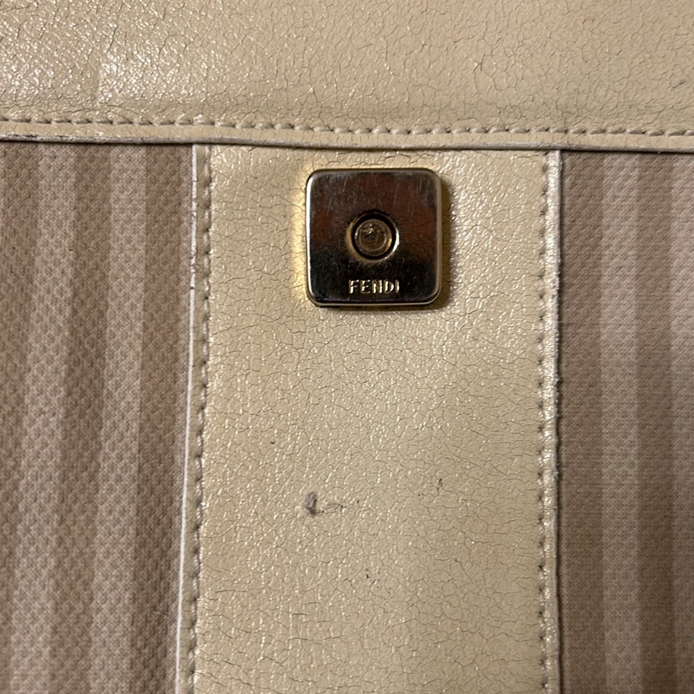 Vintage Fendi Cream Beige Cross Body or Clutch Leather/Fabric Handbag & Dust Bag - Picture 16 of 17